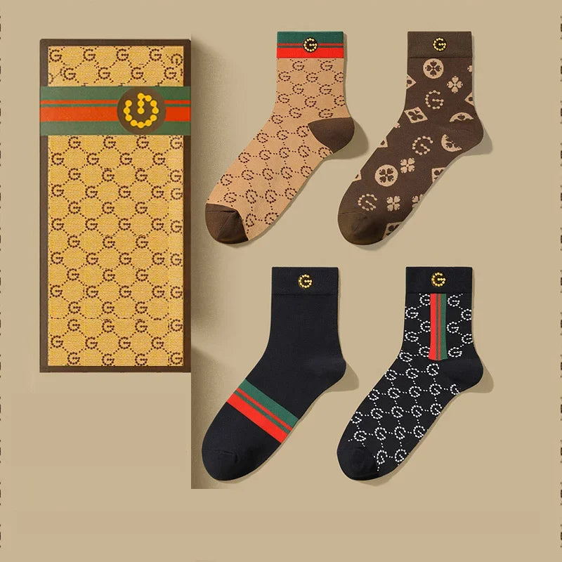 Authentic Mid-Cylinder Pure Cotton Socks Cotton Classic Striped Tide Brand All-in-One Deodorant Sports Breathable Premium Gift