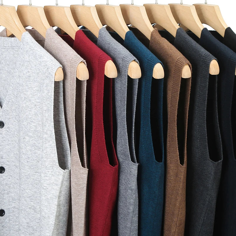 Sweaters Vests for Men Fashion Luxury Single Breasted Pullover Autumn Sleeveless Men Work Sweater Knitted Male Waistcoat Jumper