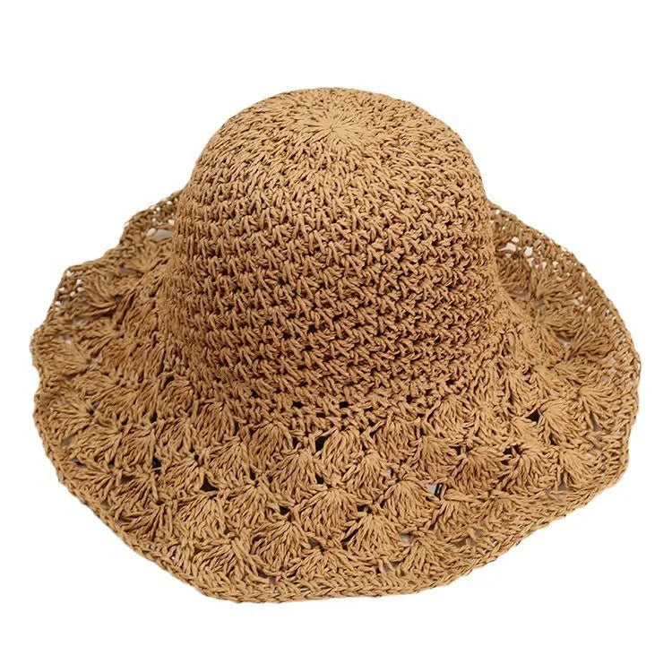 Women Raffia Straw Hat Summer Handmade Floppy Ladies Visor Hat Foldable Panama Beach Anti-UV Sun Hat