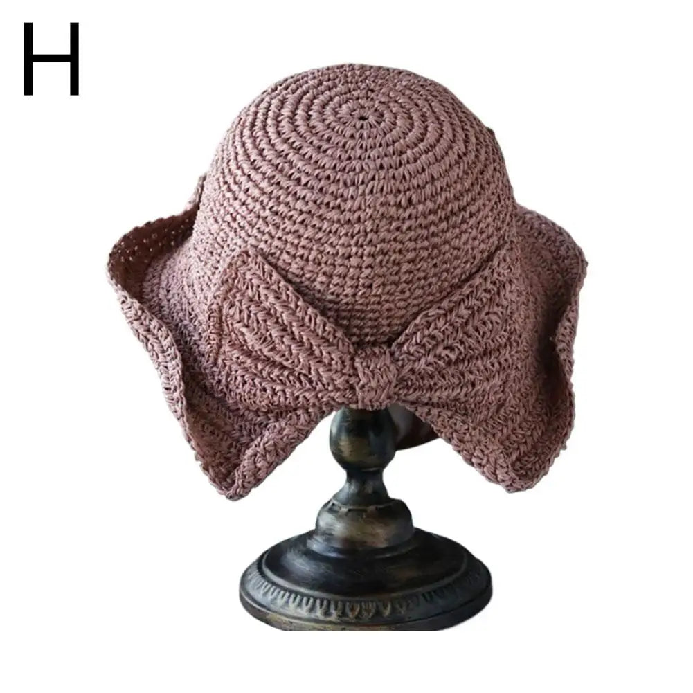 Women's Foldable Straw Sun Hat with Bow Wide Brim Beach Hat for Summer Lightweight Breathable Day Style Sun Protection