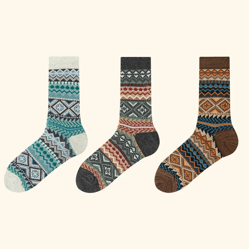 Men's Dress Socks,Cotton Crew Socks,3 Pairs,Breathable and sweat-absorbing ,Funky Colorful Pattern Crew Socks