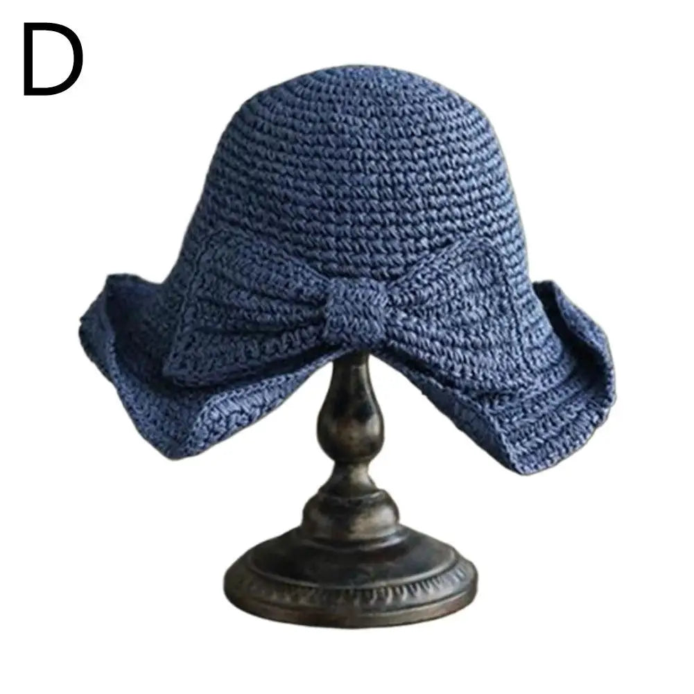 Women's Foldable Straw Sun Hat with Bow Wide Brim Beach Hat for Summer Lightweight Breathable Day Style Sun Protection