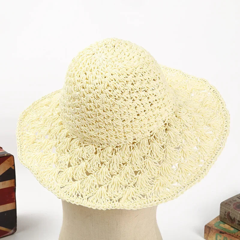 Summer Straw Hat for Women Large Brim Sun Hat Folding Travel Beach HatSun Shade Parent-child Hat Mom Girls Sun Hats