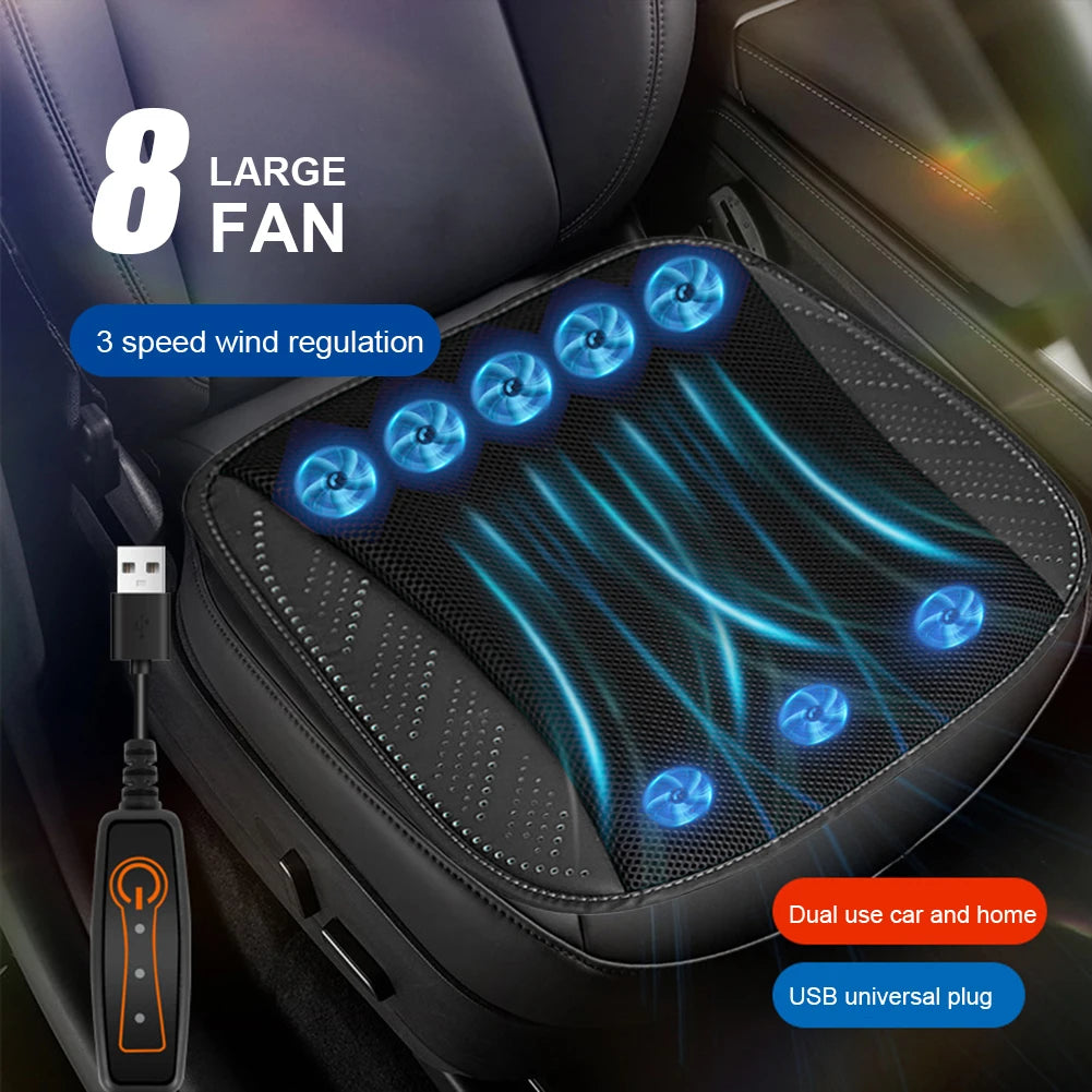 Car Cooling Cushion with Fan Universal Ice Silk Seat Cushion Blowing Ventilation Summer Cool Air Seat Cushion Car Interior Acces