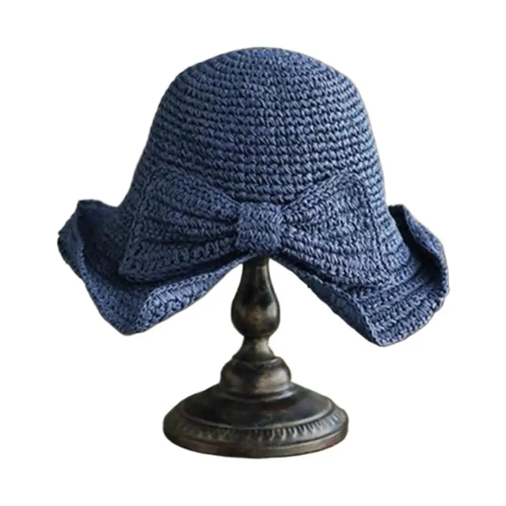 Women's Foldable Straw Sun Hat with Bow Wide Brim Beach Hat for Summer Lightweight Breathable Day Style Sun Protection