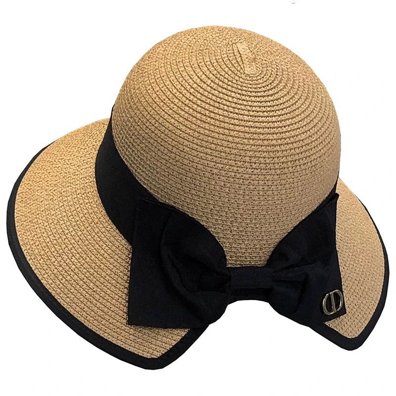 Summer Girls Sun Hats Wide Brim Bowknot Straw Hat with Ribbon Outdoor Sun Protection Women Hats Soild Color Ladies Panama Caps