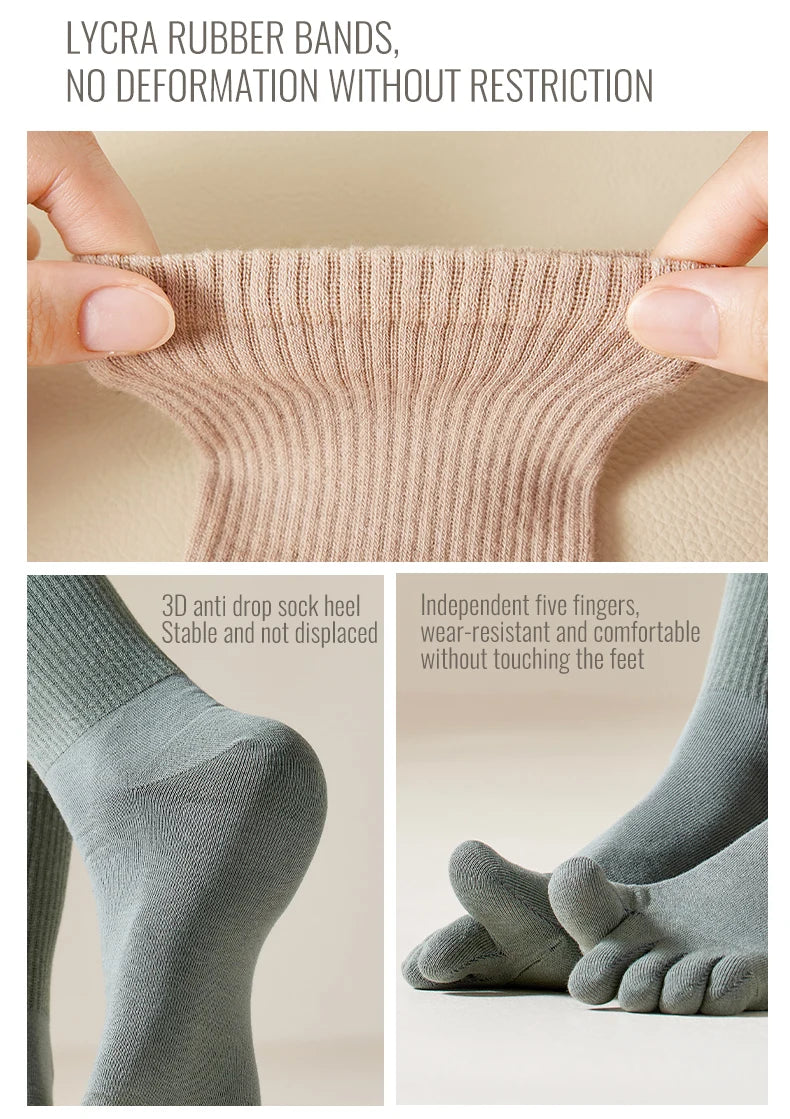 MiiOW 5Pairs Men Five Finger Long Socks Set Lycra Band Deodorant Antibacterial Sports Split Toe Stocking Causal Pure Cotton Sock