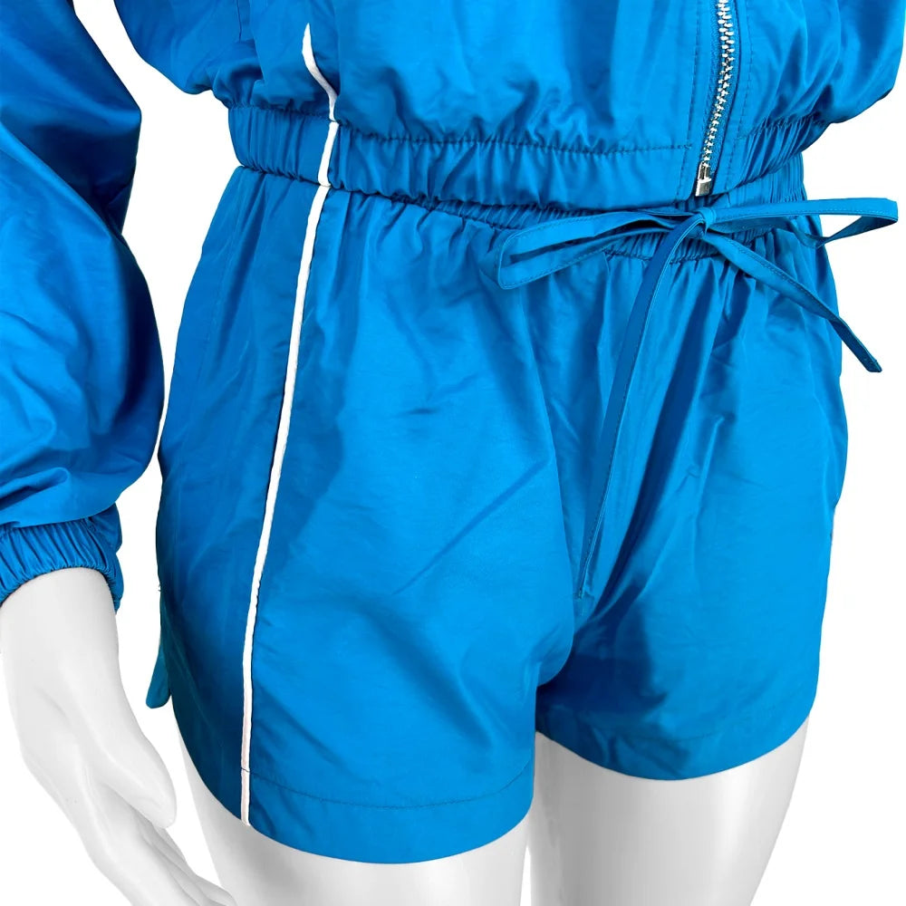 FAGADOER Casual Color Block 2 Pieces Set for Woman Long Sleeve Zipper Crop Jacke and Drawstring Shorts Female Jogger Clothing