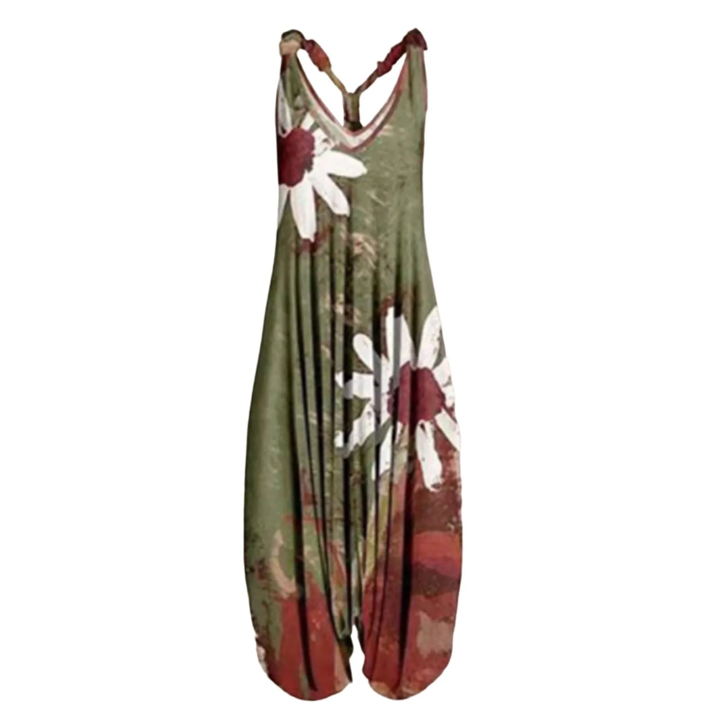 Vintage Womens Summer Playsuit Romper Jumpsuit Ladies Sleeveless Casual Floral Print Elegant High Waist Jumpsuits Комбинезоны