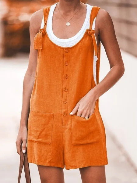 Summer Women's Solid Round Neck Pocket Loose Jumpsuit Shorts Bodys Mujer Black Romper Clothes Y2k 2024 Bodysuit Negro
