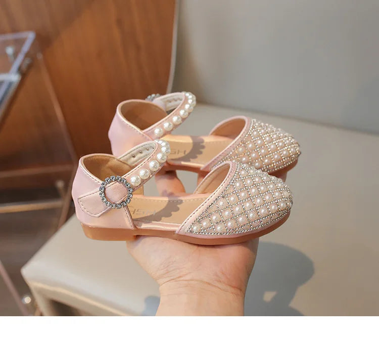 Girls LeatherShoesChildren's Crystal Shoes 2025Spring Summer New Little Girls Princess Shoes Fashion Shiny RhinestoneDance Shoes