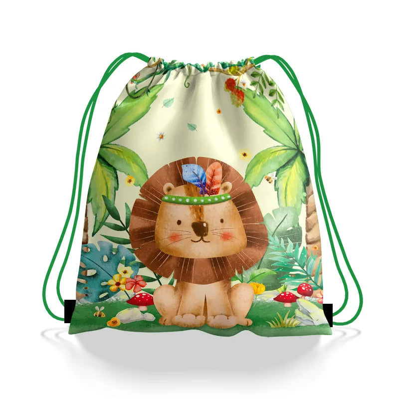6/12//24/30pcs Jungle Animal Drawstring Bags Jungle Wild Animals Party Favors Kids Jungle Animals Birthday Party Supplies