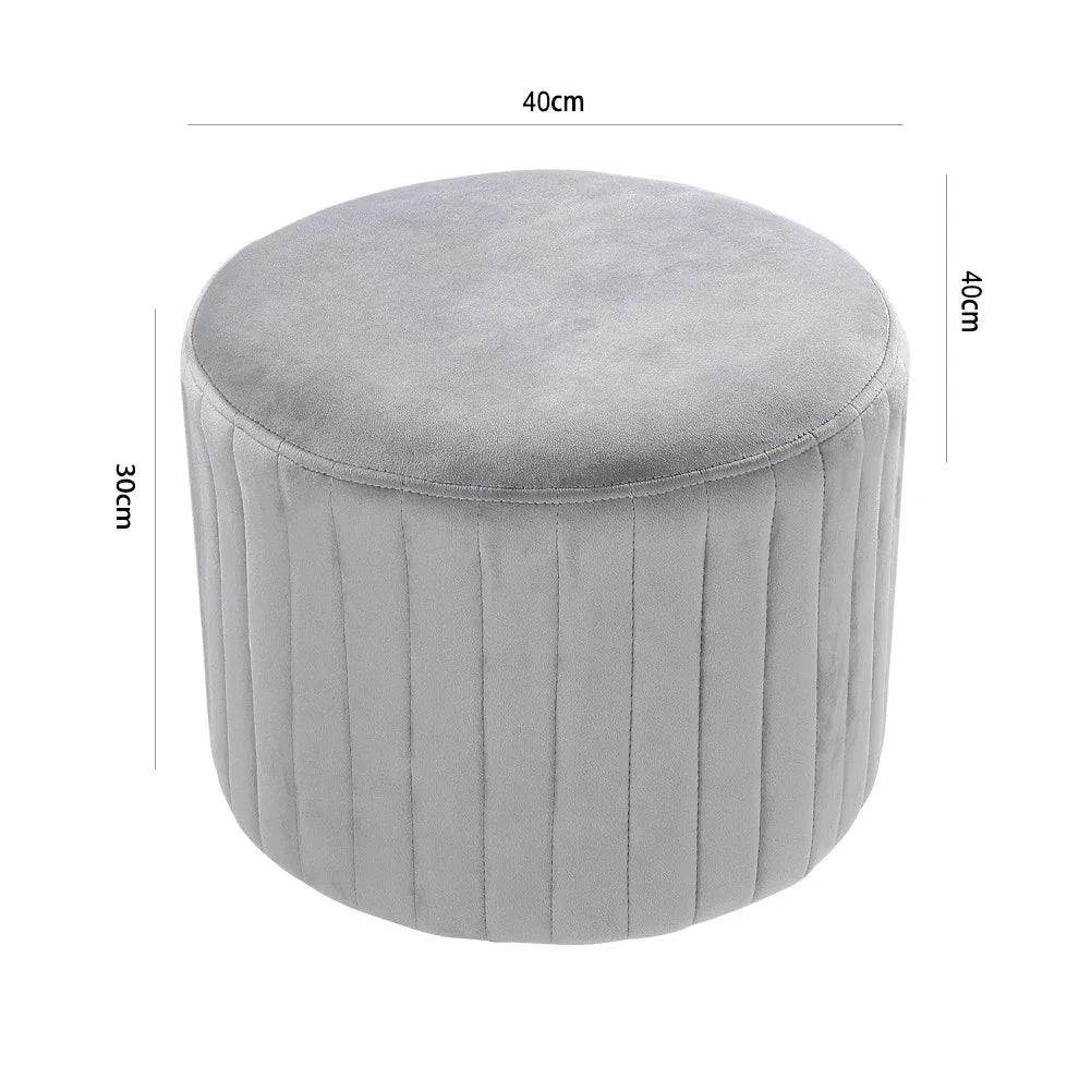 Grey Comfortable Round Velvet Stool Chair Dressing Table Ottoman for Living Room Bedroom