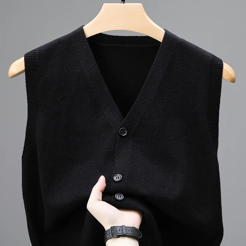 Sweaters Vests for Men Fashion Luxury Single Breasted Pullover Autumn Sleeveless Men Work Sweater Knitted Male Waistcoat Jumper