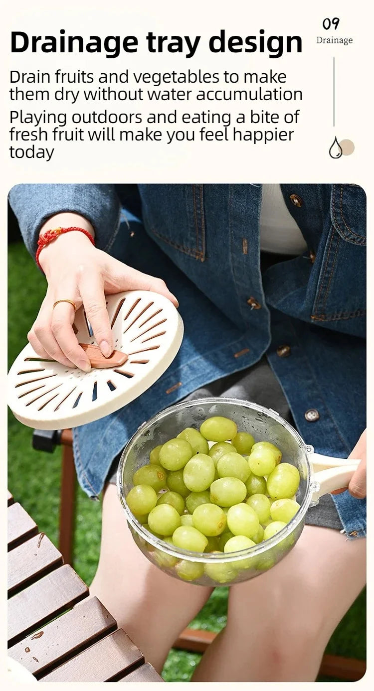 Fruit Drain Basket Foldable Handle Vegetable Washing Bowl Plastic Cleaning Colander Refrigerator Crisper Food Storage Container