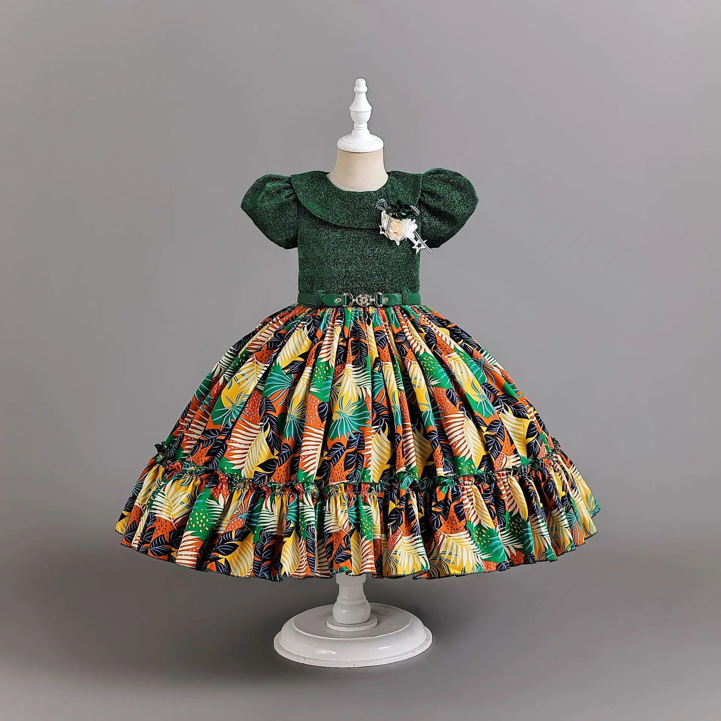 Girl Print Dress for Performance Children Dresses for Girls Kids' Clothes with Sashes Ceremony 3 to 12 Years