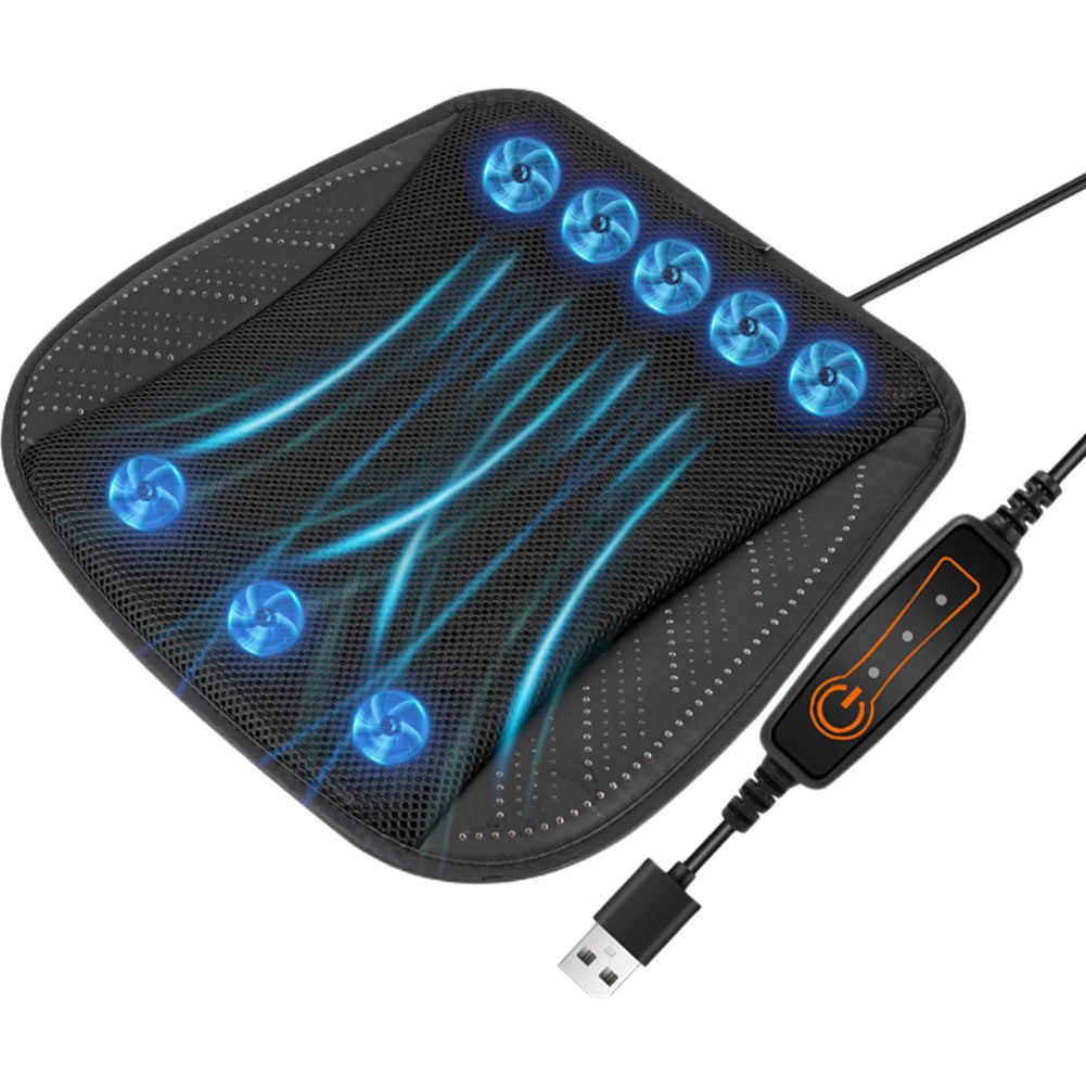 Car Cooling Cushion with Fan Universal Ice Silk Seat Cushion Blowing Ventilation Summer Cool Air Seat Cushion Car Interior Acces