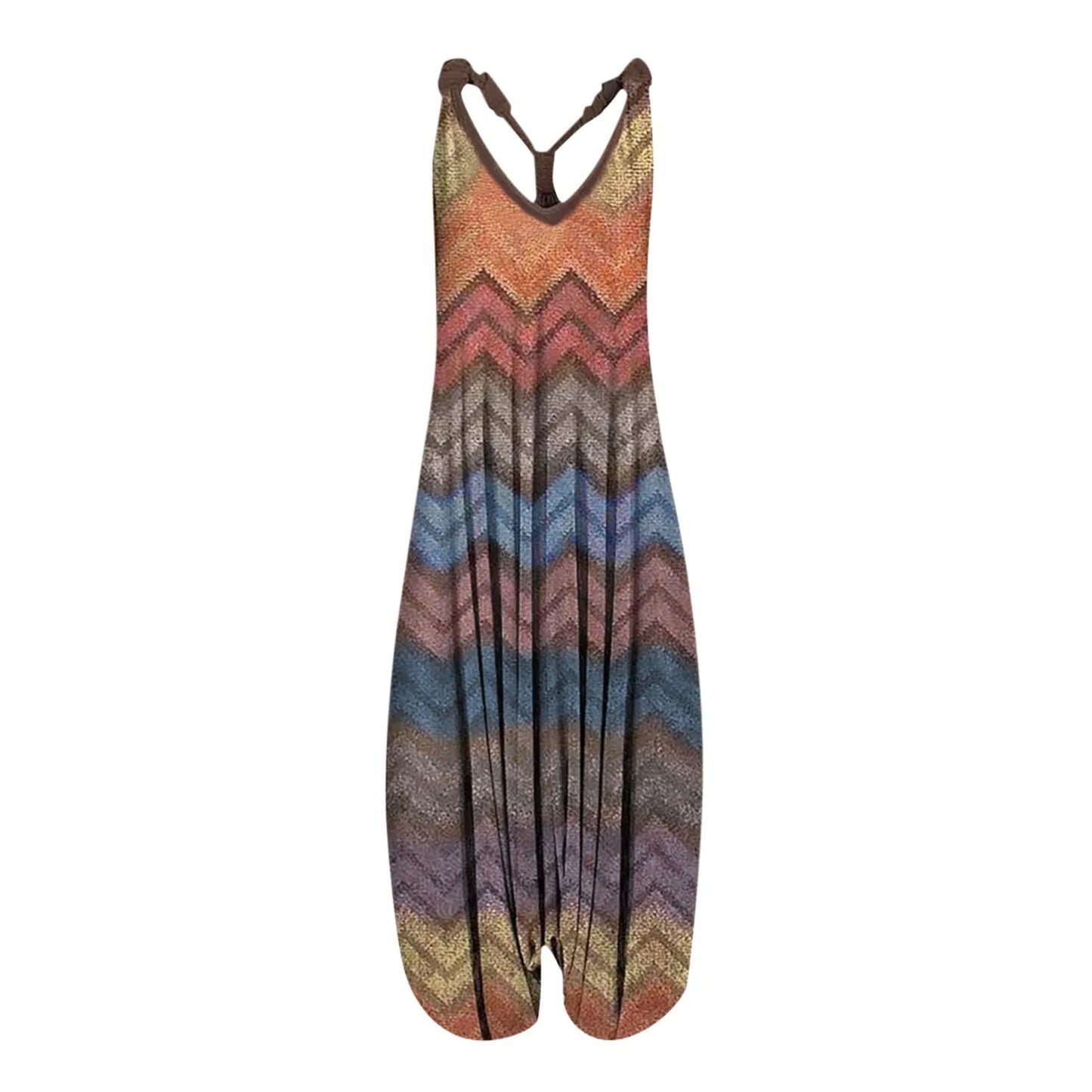 Large Size Ethnic Style Women's Jumpsuits Spring Summer Printed Sleeveless Overalls Backless Cross Straps Beach Jumpsuit S-5XL