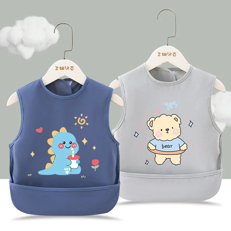 Summer New Baby Apron Cute Cartoon Print Boy Girl Sleeveless Bibs Feeding Burp Cloths Waterproof Kids Saliva Towel
