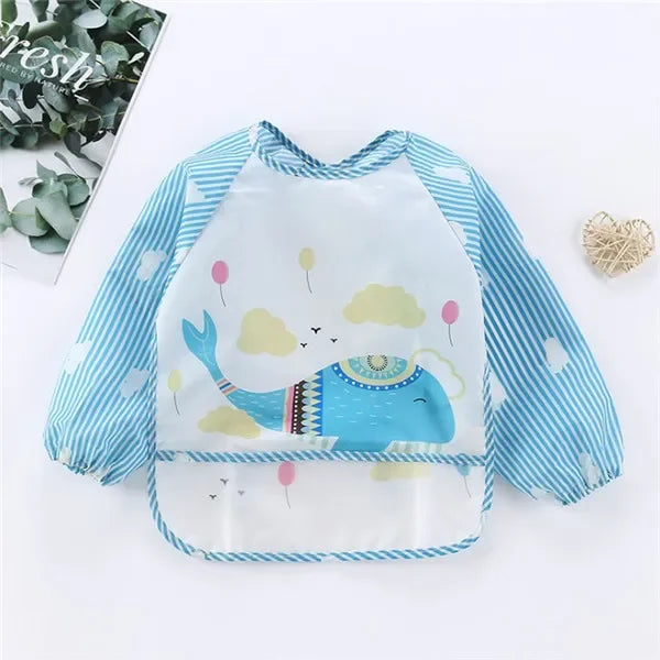 Long Sleeves Baby Bib Waterproof Feeding Bib Infant Toddler Art Smock Apron Boys Girls Burp Cloth Kids Banana Bibs for 1-3Year