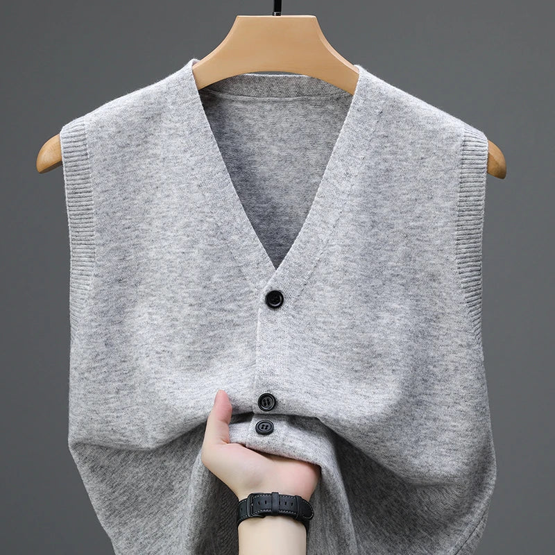 Sweaters Vests for Men Fashion Luxury Single Breasted Pullover Autumn Sleeveless Men Work Sweater Knitted Male Waistcoat Jumper