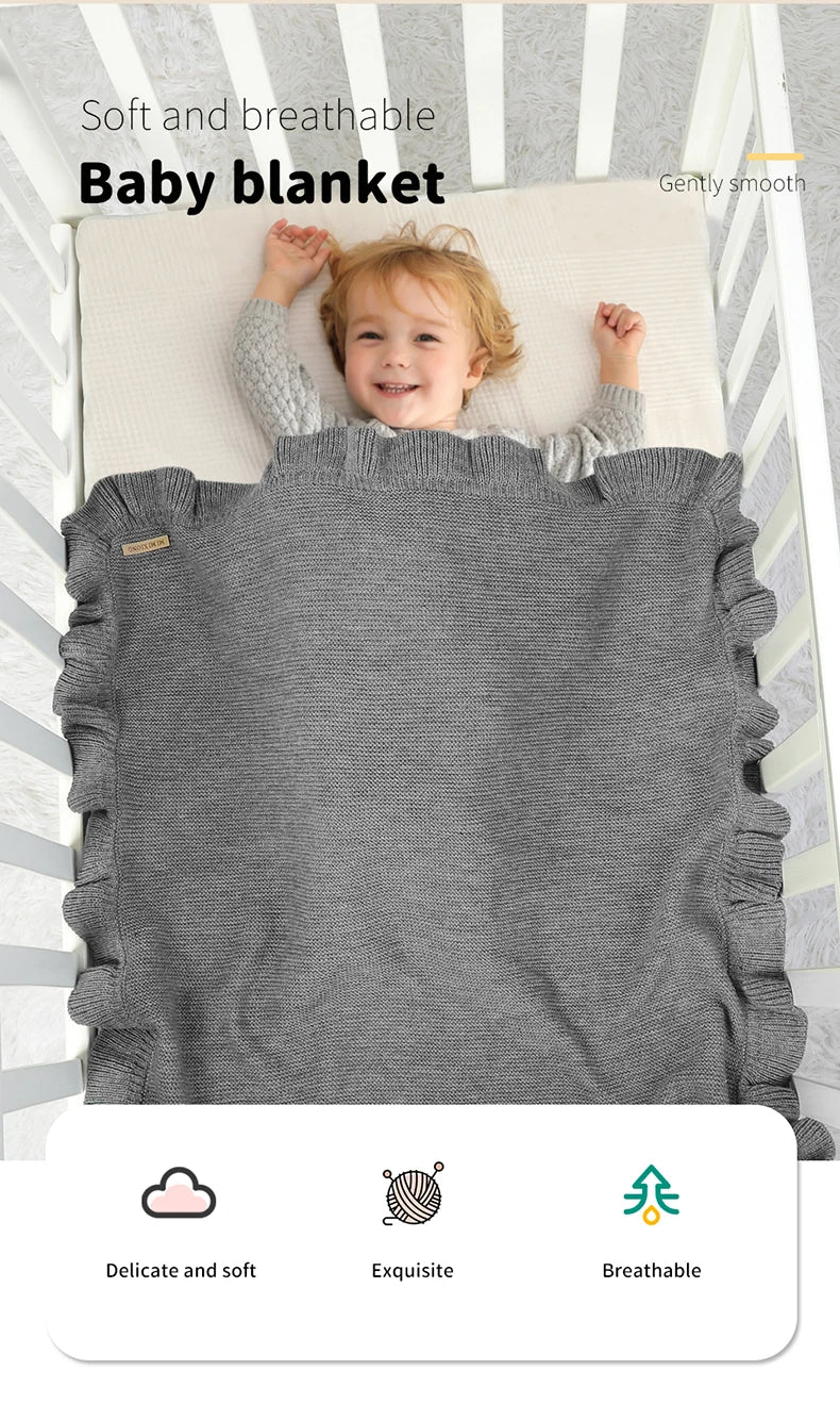 Baby Blankets Knitted Infant Boys Crib Bedding Quilt Girls Plaid 90*70cm Newborn Stroller Swaddling Warp Fashion Solid Ruffles