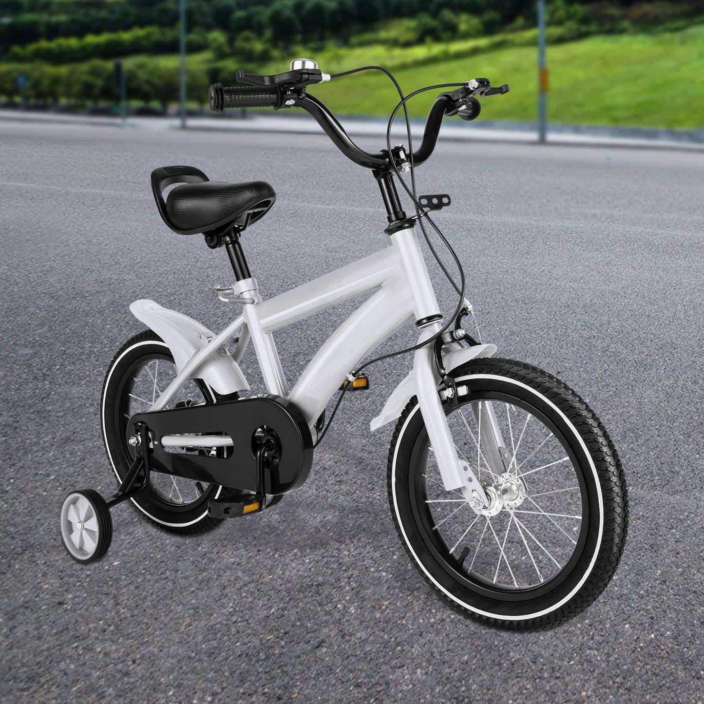 14 Inch Kids Bike Adjustable Seat Dual Brakes Children's Bicycle Load 50kg w/Training Wheels for Ages 2-4, Yellow/Blue/Red/White