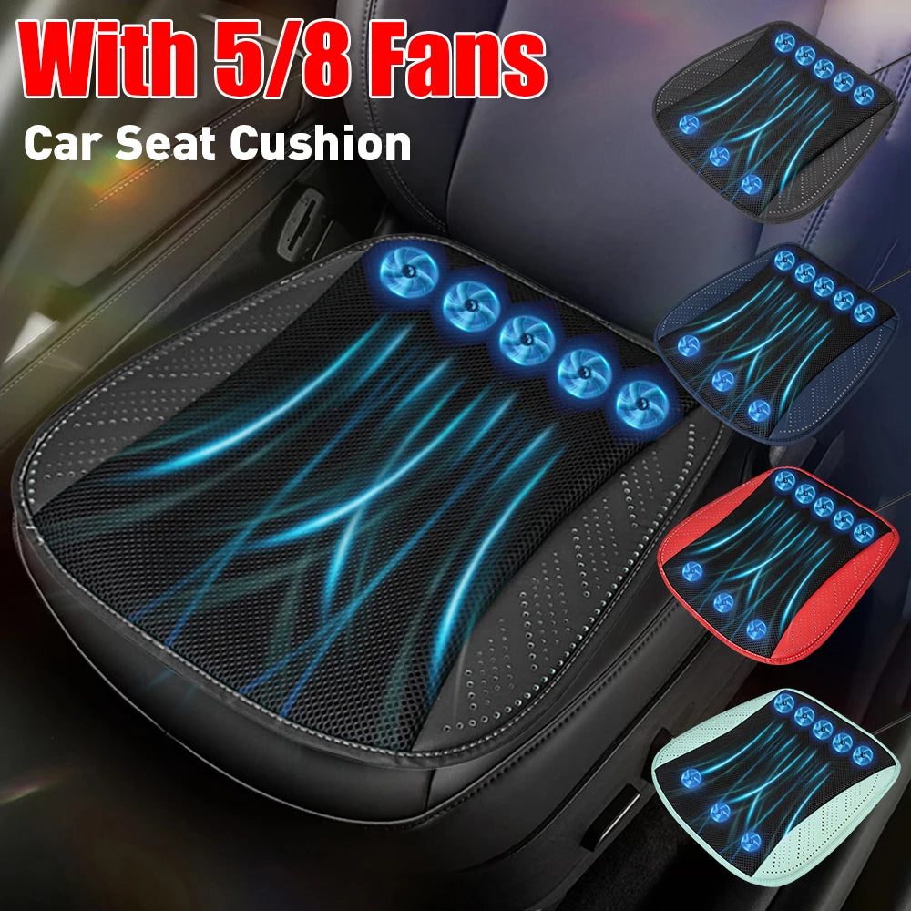 Car Cooling Cushion with Fan Universal Ice Silk Seat Cushion Blowing Ventilation Summer Cool Air Seat Cushion Car Interior Acces