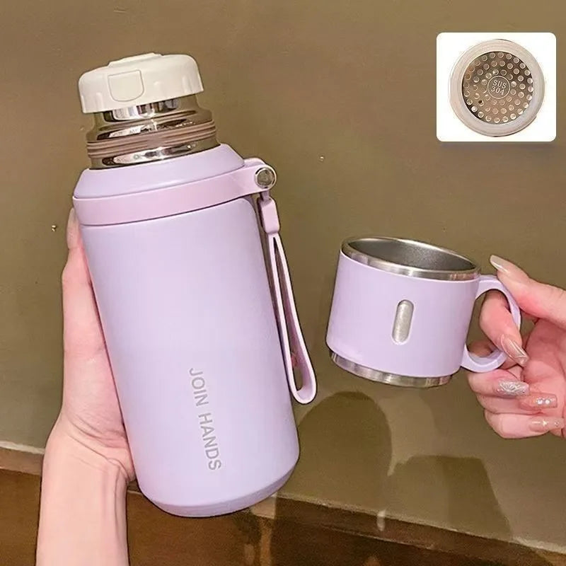 JUSTINLAU 600/800ML Thermos Cup Kitchen Vacuum Flasks with Tea Strainer Stainless Steel Portable Travel Thermal Water Bottles