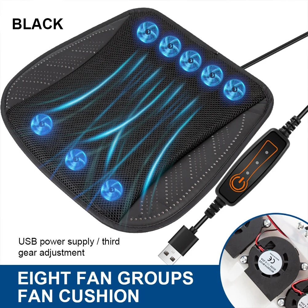 Car Cooling Cushion with Fan Universal Ice Silk Seat Cushion Blowing Ventilation Summer Cool Air Seat Cushion Car Interior Acces