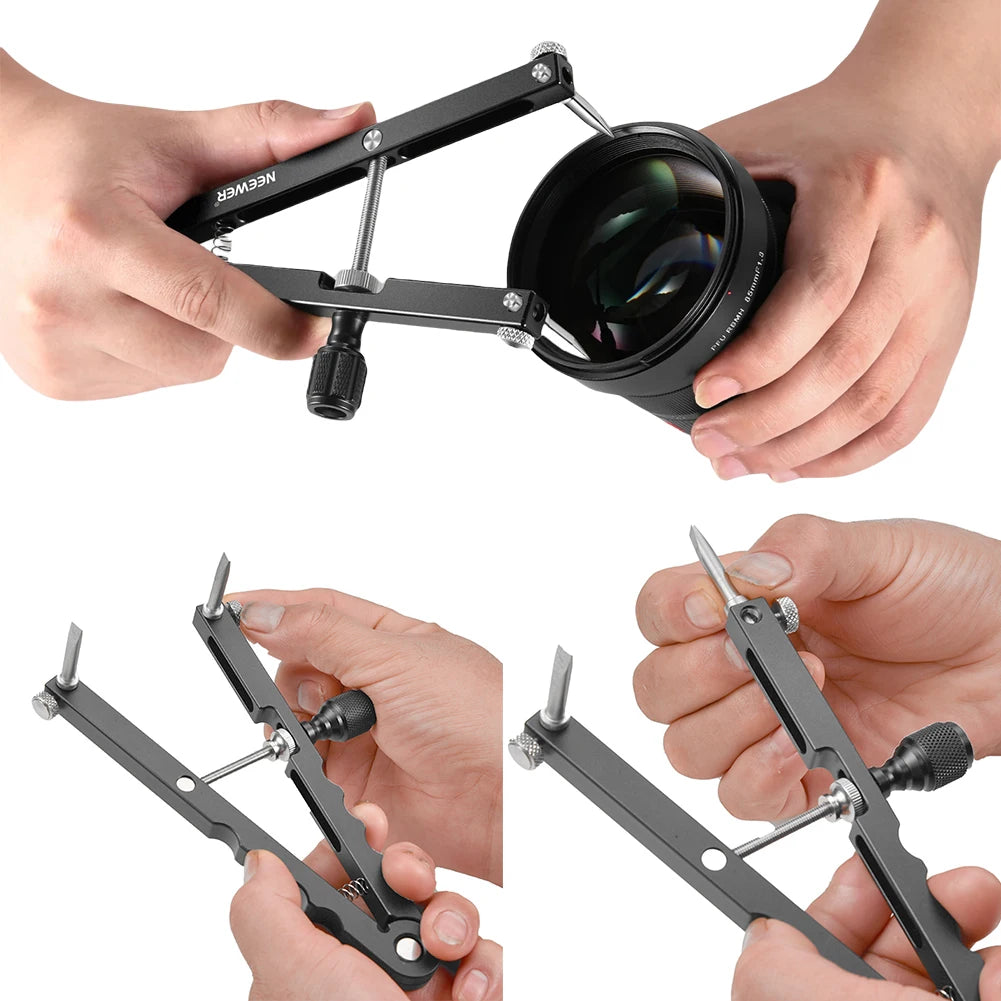 V Shaped Lens Opener Tool Kit 16-100mm Opening with 3 Types of Tips (Pointed Flat Half Flat) for Ø37mm-86mm DSLR Camera Lenses