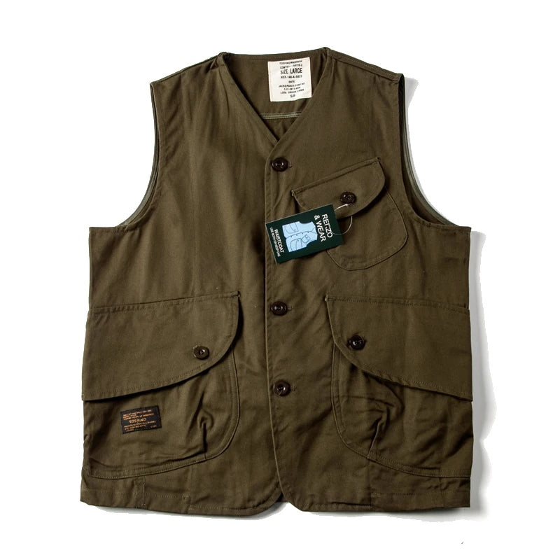 Retro Japanese Sle Loose Men's Vest Multi-ket Workwear Casual Streetwear Outerwear Couple's Jaet Youth Faion