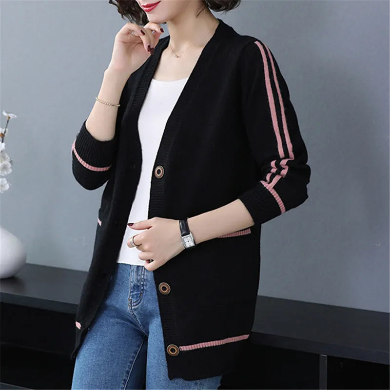 Outwear Cardigan Women's Mid Length Spring Autumn New Large Size Loose Knitted Sweater Coat Thicken Knitwears Jacket S-2XL
