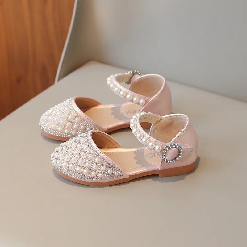 Girls LeatherShoesChildren's Crystal Shoes 2025Spring Summer New Little Girls Princess Shoes Fashion Shiny RhinestoneDance Shoes