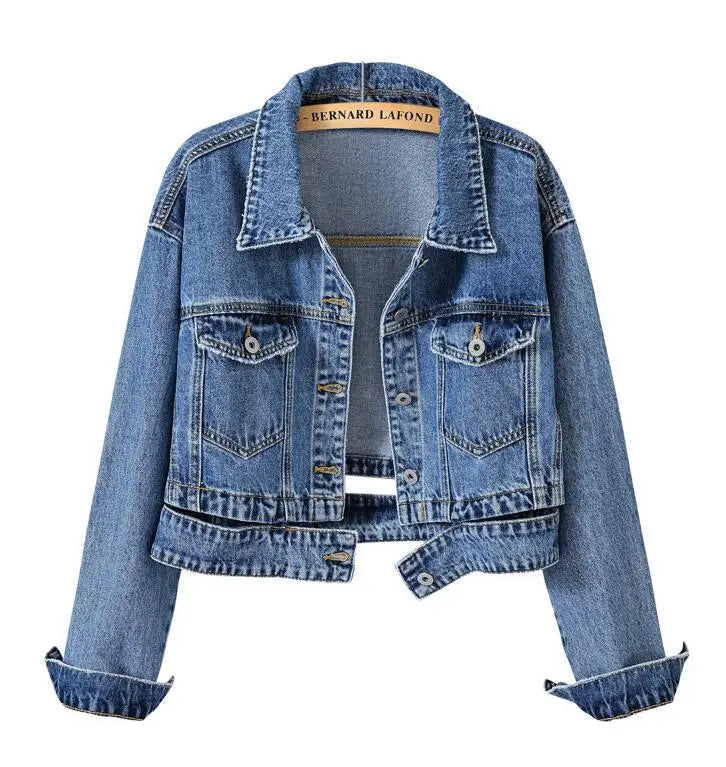 Women's Shorts Denim Jacket Fashion Casual Coat Black Lapel Single-breasted Long-sleeved Female Overcoat S M L XL XXL XXXL