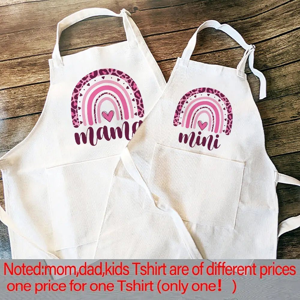 Rainbow Mama Rainbow Mini Print Apron Mom Kids Family Matching Apron Mother Girl Kitchen Apron Cooking Baking Pinafore Gift 1pcs
