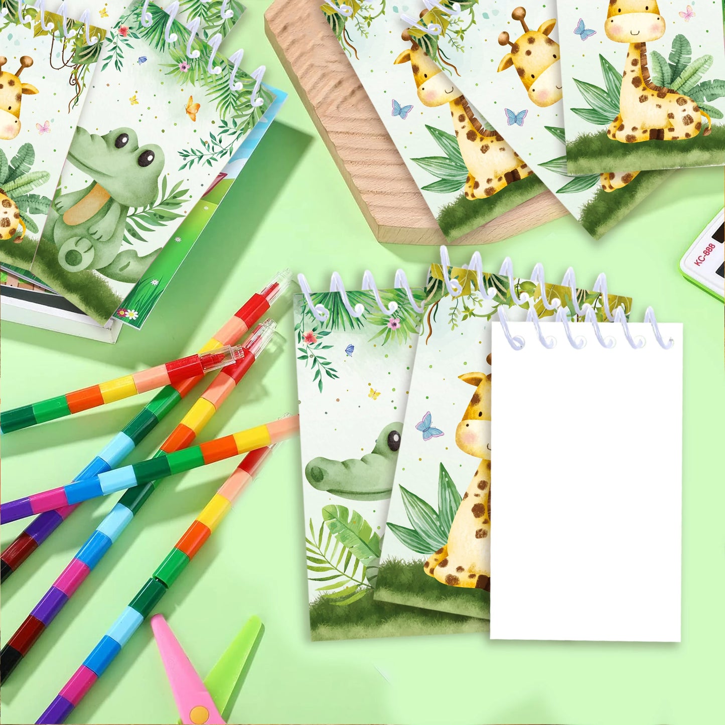 8pcs Jungle Animals Mini Spiral Notepads Cartoon Tiger Lion Pattern Spiral Coil Notebook for Birthday Party Supplies