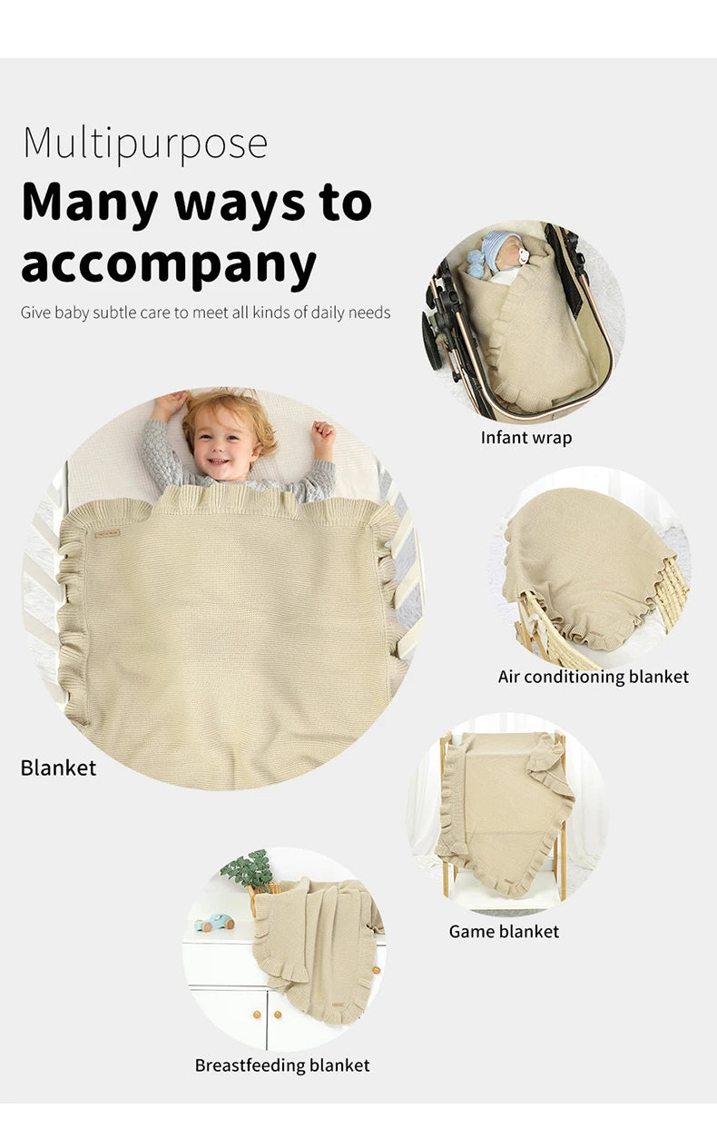 Baby Blankets Knitted Infant Boys Crib Bedding Quilt Girls Plaid 90*70cm Newborn Stroller Swaddling Warp Fashion Solid Ruffles