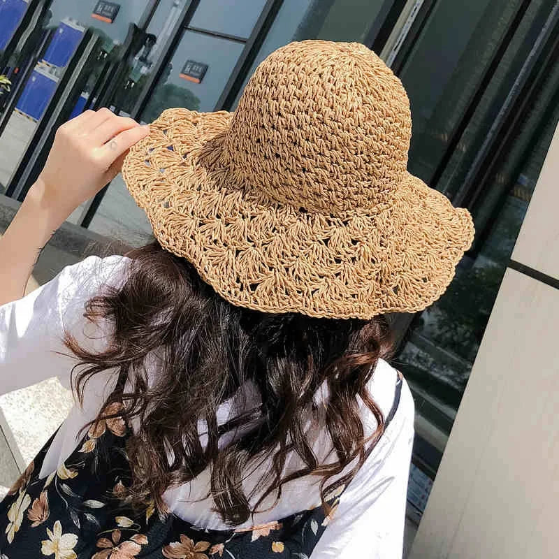 Summer Straw Hat for Women Large Brim Sun Hat Folding Travel Beach HatSun Shade Parent-child Hat Mom Girls Sun Hats