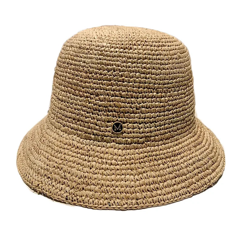 Natural Raffia Designer Beach Sun Hat for Women Handmade Crochet Straw Hat Ladies Spring Summer Bucket Hat Floppy Fisherman Cap