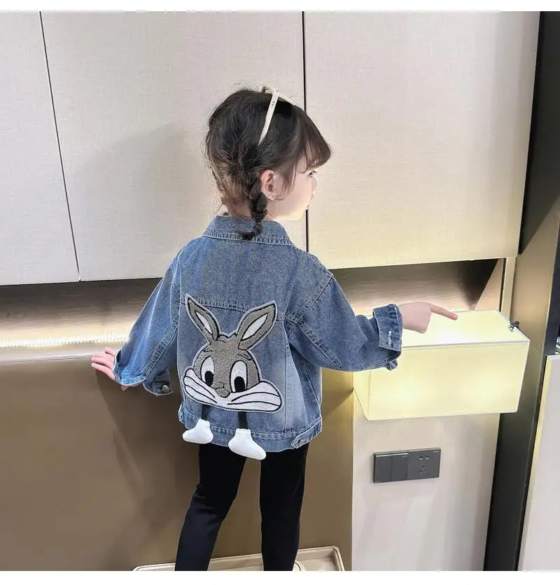 Kids Girls Denim Coat 2024 Spring and Autumn Jacket New Children's Cartoon Casual Jacket Baby Top Fashionable