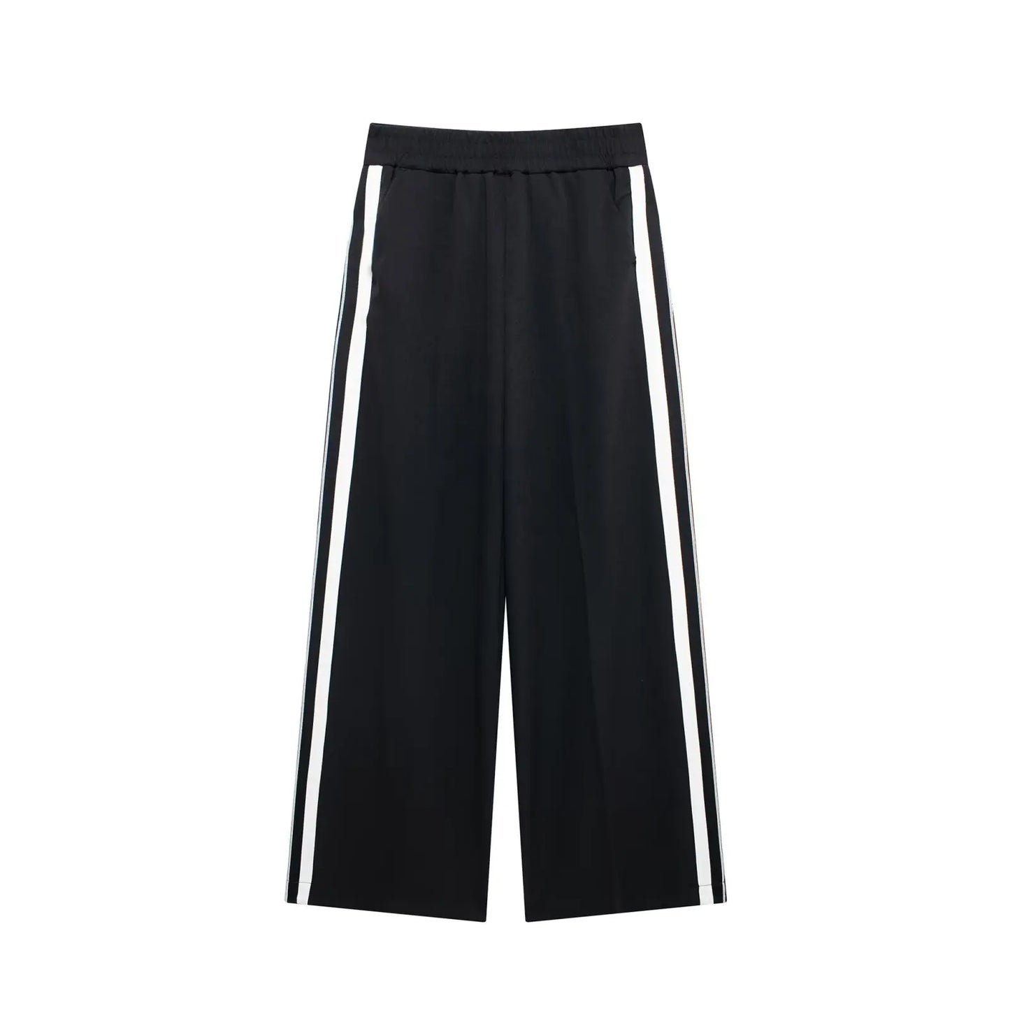 TRAFZA 2024 New Women Casual Black Trousers Suits Sports Short Jacket + Female Vinatge Black White Patchwork Baggy Pants Street