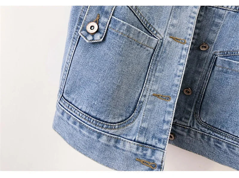 New Women Denim Vest Jackets Spring Autumn Pocket Hooded Short Jean Waistcoat Sleeveless Jacket Outerwear Female Casual Top 5XL