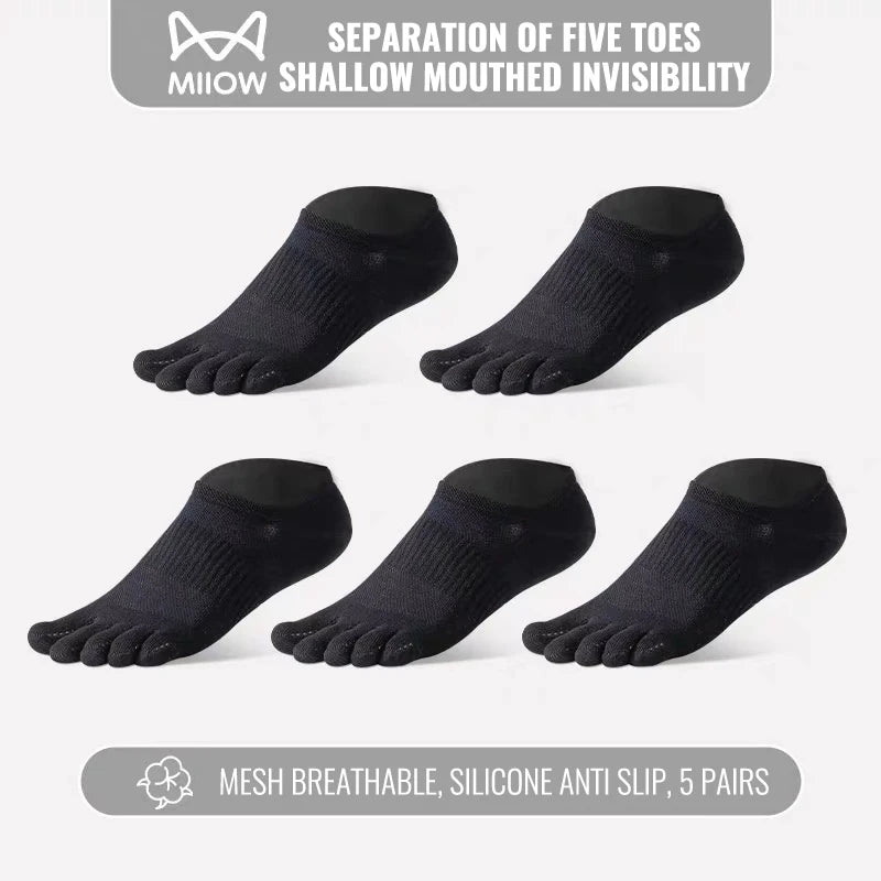 MiiOW Pure Cotton Five Finger Short Socks Men Sweat Absorbent Antibacterial Breathable Mesh Boat Socks Running Sports Toe Sock