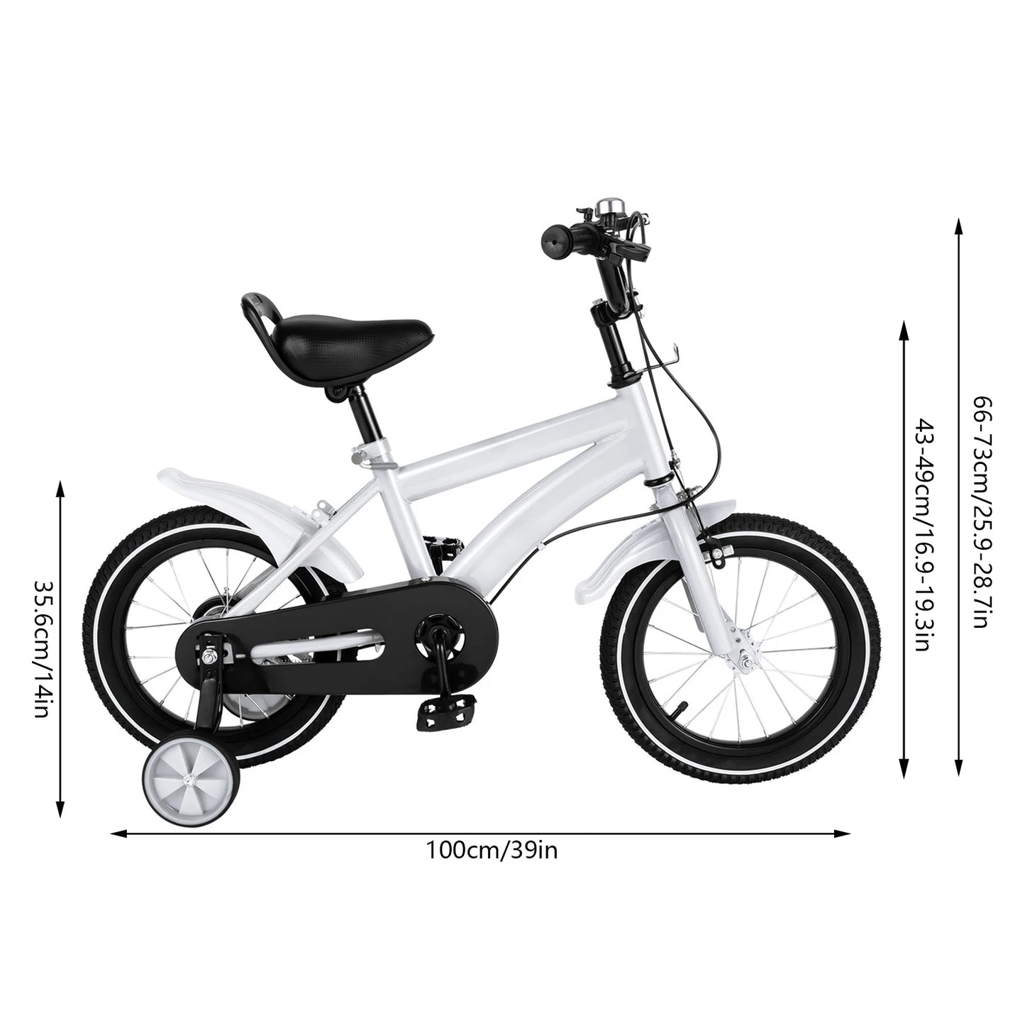 14 Inch Kids Bike Adjustable Seat Dual Brakes Children's Bicycle Load 50kg w/Training Wheels for Ages 2-4, Yellow/Blue/Red/White