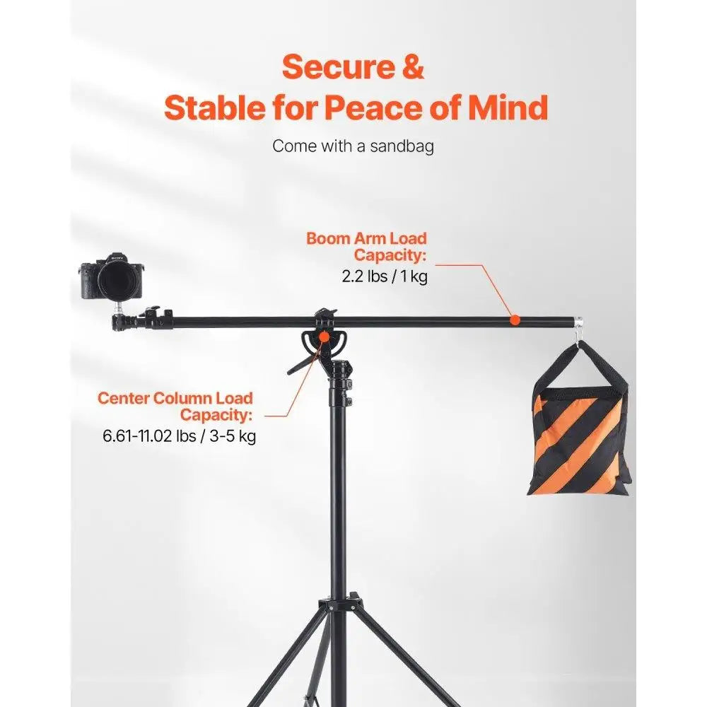 Professional Heavy Duty Adjustable Aluminum Photography Light Stand with Air Cushioned Boom Arm