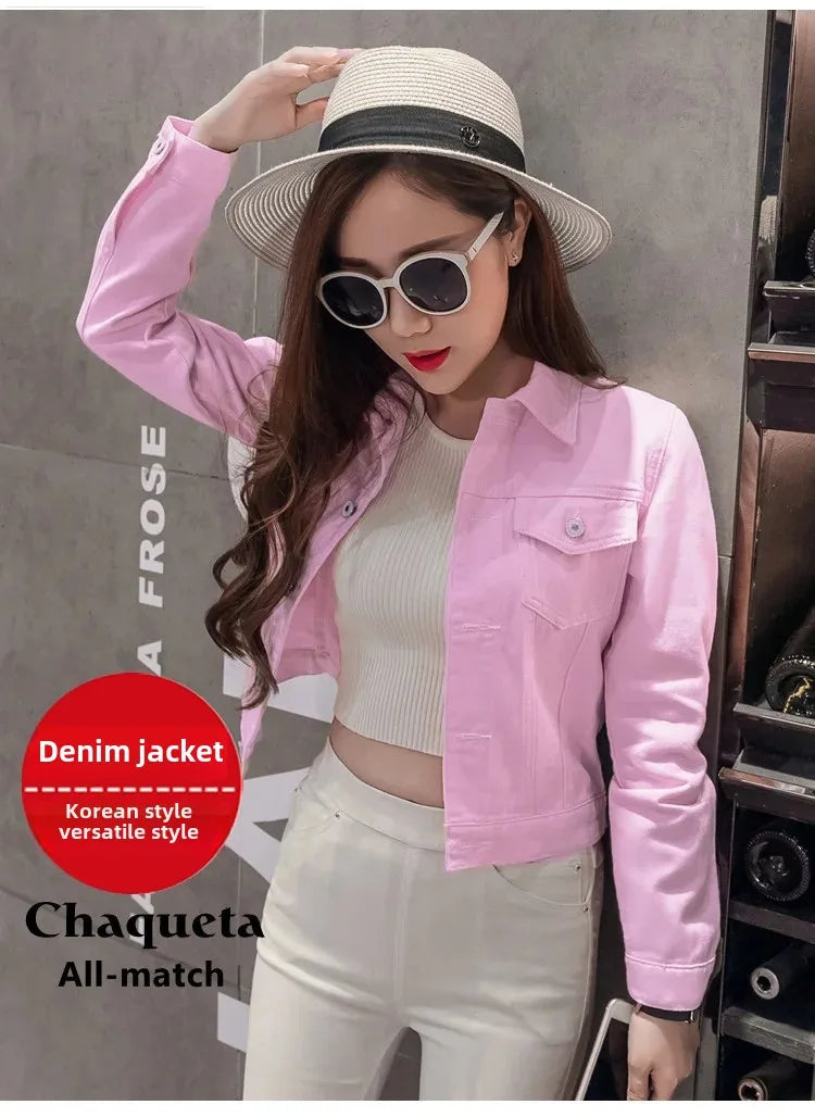 Trendy Denim Jacket For Women Cropped Slim Fit Spring Spring Colorful Student Top Popular On The Internet Versatile Clothing
