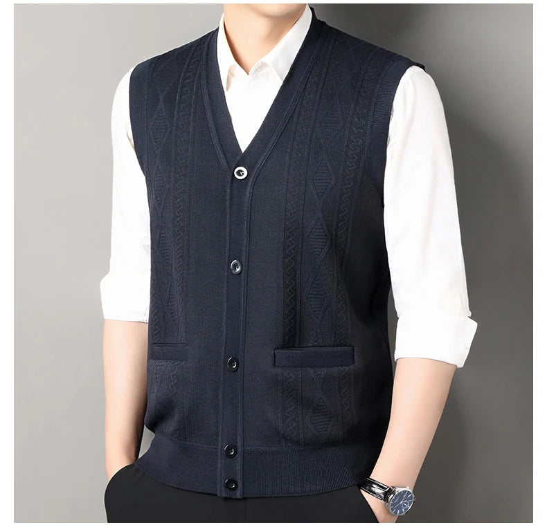 Autumn Winter Mens Vest Casual Sweater Vests Button Up Cardigan Men's V-neck Fashion Knitted Cardigans