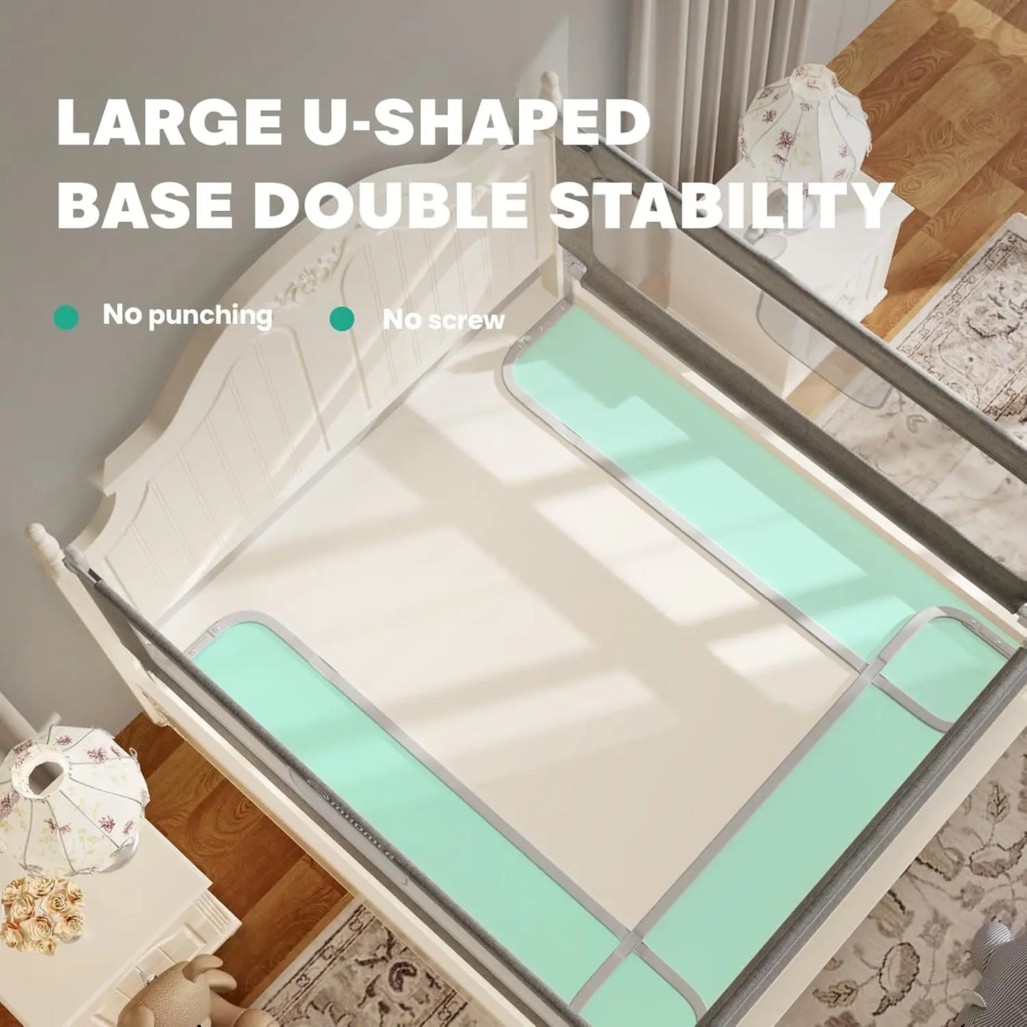 Toddlers Bed Rail For Queen Bed, Upgrade Baby Bed Rail Guard With U-Shape Base, Bed Guard Rail For Toddlers For Queen Size