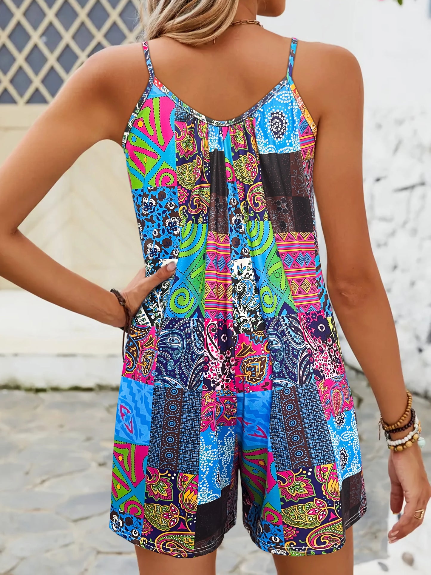 Women's Vibrant Paisley Pattern Sleeveless Jumpsuit for Spring/Summer Casual Wear